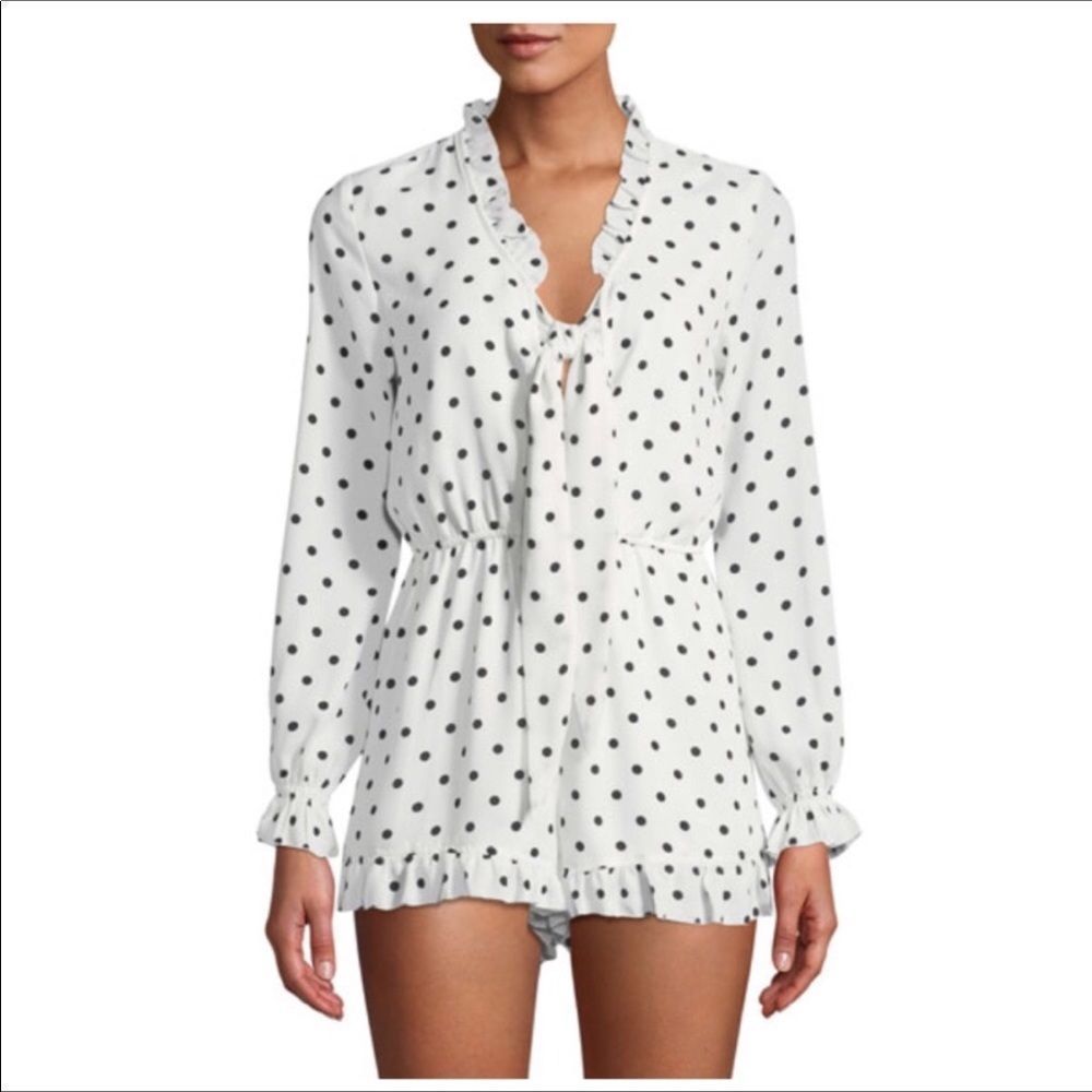 New! Free Generation Ruffle on trend Polka-Dot Lined Woven Romper, M